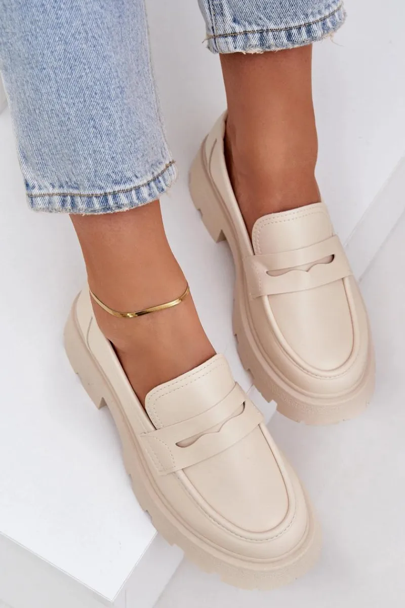 Loafersy Damskie|Mokasyny Damskie Skórzane>Boto Mokasyny Damskie Z Eko Skóry Jasnobeżowe Sendall