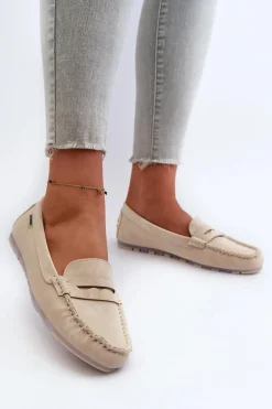 Loafersy Damskie|Mokasyny Damskie Skórzane>Boto Mokasyny Damskie Z Eko Skóry Jasnobeżowe Celoria Beżowy
