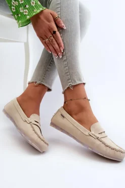 Loafersy Damskie|Mokasyny Damskie Skórzane>Boto Mokasyny Damskie Z Eko Skóry Jasnobeżowe Celoria Beżowy