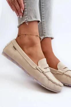 Loafersy Damskie|Mokasyny Damskie Skórzane></noscript>Boto Mokasyny Damskie Z Eko Skóry Jasnobeżowe Celoria Beżowy