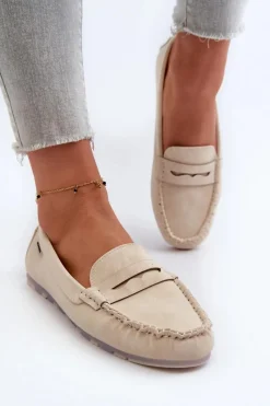 Loafersy Damskie|Mokasyny Damskie Skórzane></noscript>Boto Mokasyny Damskie Z Eko Skóry Jasnobeżowe Celoria Beżowy