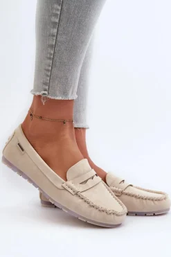 Loafersy Damskie|Mokasyny Damskie Skórzane></noscript>Boto Mokasyny Damskie Z Eko Skóry Jasnobeżowe Celoria Beżowy