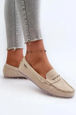 Loafersy Damskie|Mokasyny Damskie Skórzane></noscript>Boto Mokasyny Damskie Z Eko Skóry Jasnobeżowe Celoria Beżowy