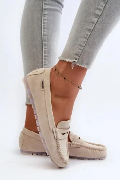 Loafersy Damskie|Mokasyny Damskie Skórzane></noscript>Boto Mokasyny Damskie Z Eko Skóry Jasnobeżowe Celoria Beżowy