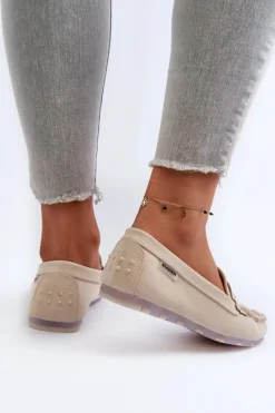 Loafersy Damskie|Mokasyny Damskie Skórzane></noscript>Boto Mokasyny Damskie Z Eko Skóry Jasnobeżowe Celoria Beżowy