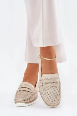 Online Mokasyny Damskie Z Eko Skóry Złote Bralithia Damskie Loafersy Damskie|Mokasyny Damskie Skórzane