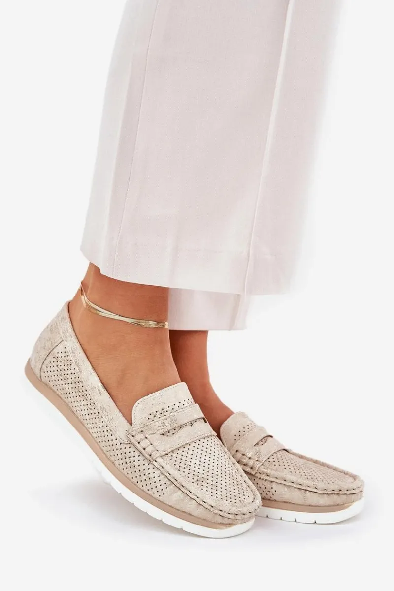 Online Mokasyny Damskie Z Eko Skóry Złote Bralithia Damskie Loafersy Damskie|Mokasyny Damskie Skórzane