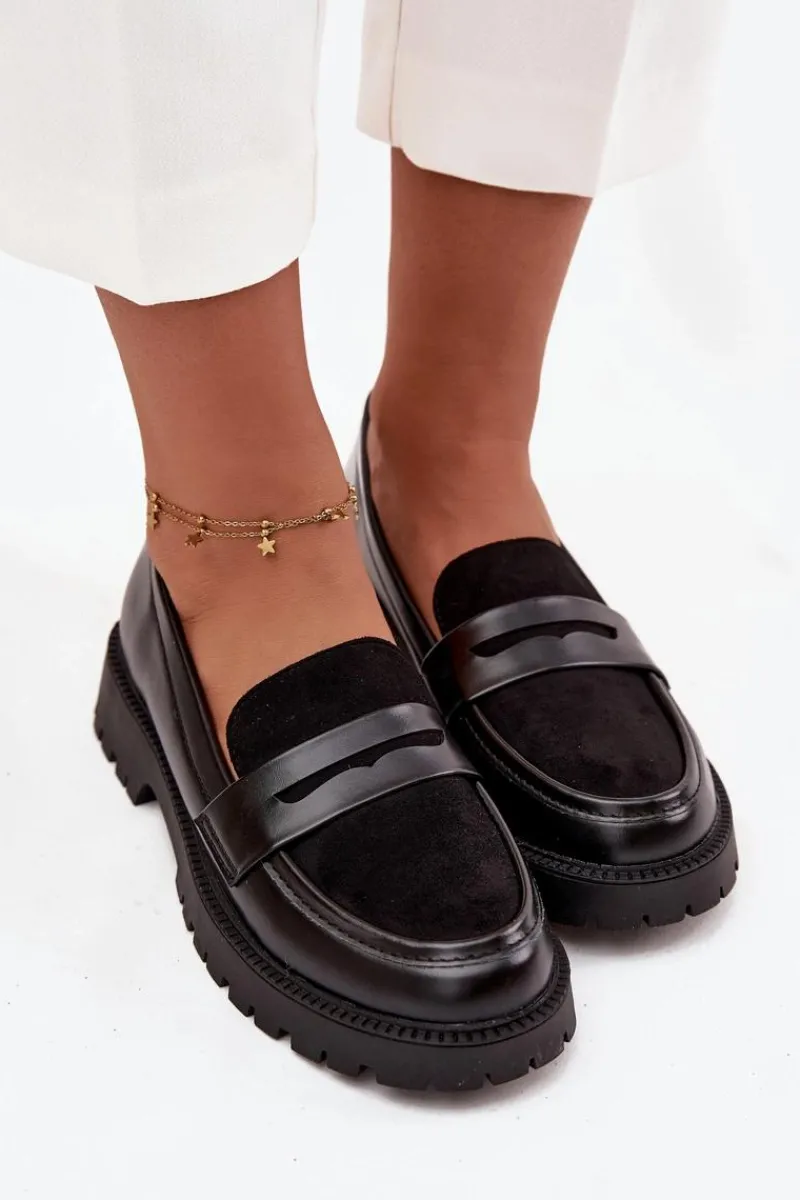 Mokasyny Damskie Skórzane>Evento Mokasyny Damskie Z Eko Skóry Czarne Cailen Czarny