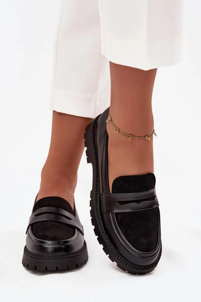 Mokasyny Damskie Skórzane>Evento Mokasyny Damskie Z Eko Skóry Czarne Cailen Czarny