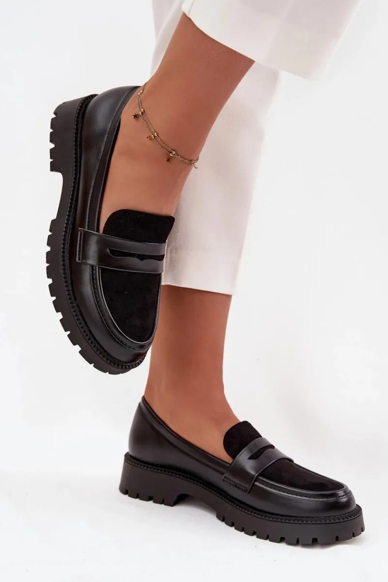 Mokasyny Damskie Skórzane>Evento Mokasyny Damskie Z Eko Skóry Czarne Cailen Czarny