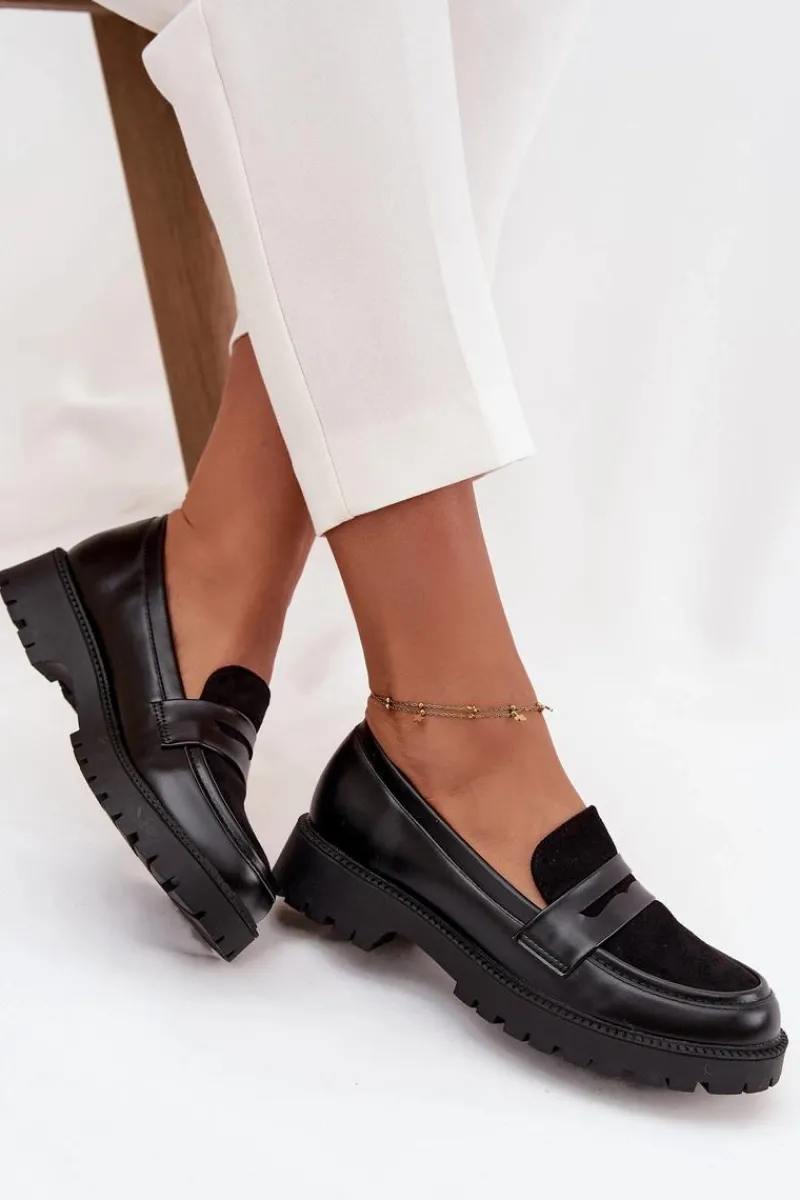 Mokasyny Damskie Skórzane>Evento Mokasyny Damskie Z Eko Skóry Czarne Cailen Czarny