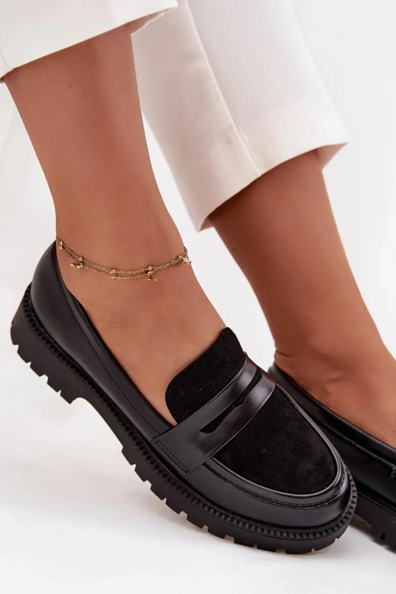 Mokasyny Damskie Skórzane>Evento Mokasyny Damskie Z Eko Skóry Czarne Cailen Czarny