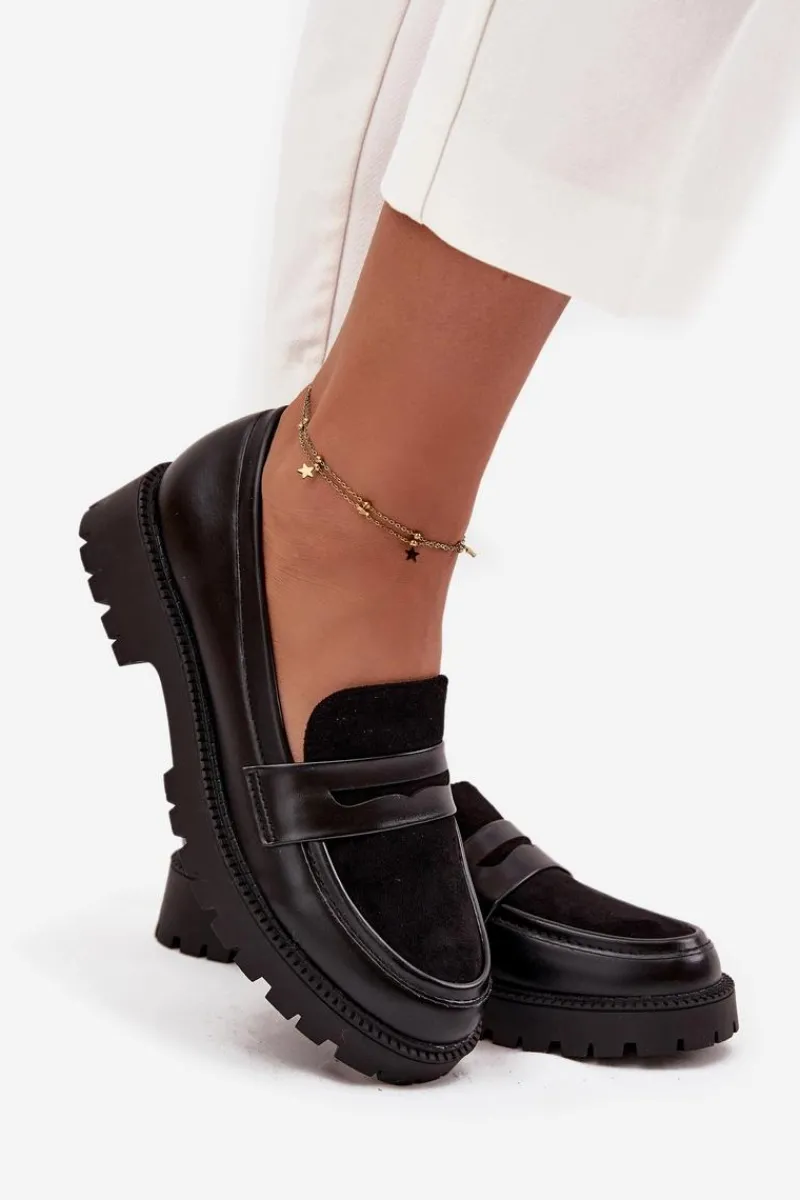 Mokasyny Damskie Skórzane>Evento Mokasyny Damskie Z Eko Skóry Czarne Cailen Czarny