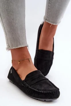 Hot Mokasyny Damskie Z Eko Zamszu Czarne Rerceria Damskie Loafersy Damskie|Mokasyny Damskie Skórzane