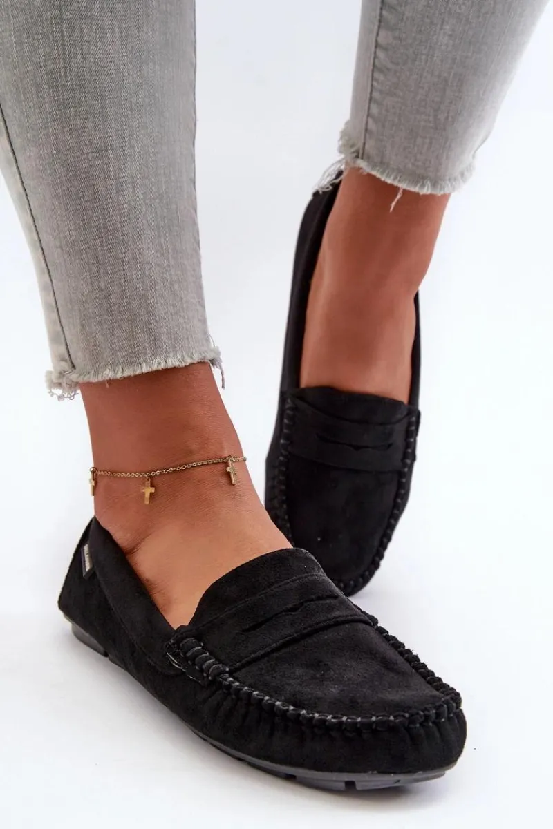 Hot Mokasyny Damskie Z Eko Zamszu Czarne Rerceria Damskie Loafersy Damskie|Mokasyny Damskie Skórzane