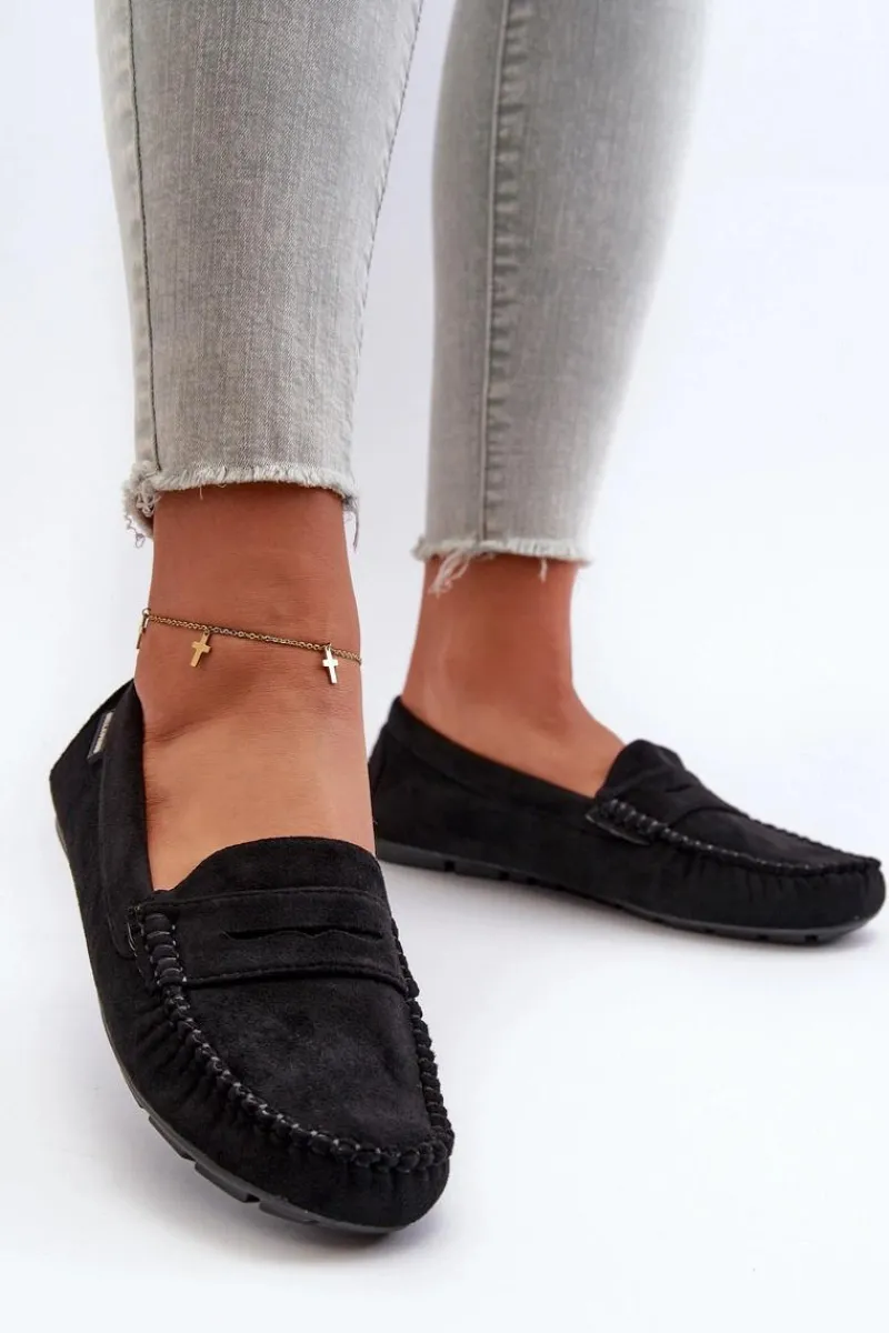 Hot Mokasyny Damskie Z Eko Zamszu Czarne Rerceria Damskie Loafersy Damskie|Mokasyny Damskie Skórzane