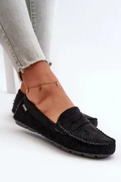 Hot Mokasyny Damskie Z Eko Zamszu Czarne Rerceria Damskie Loafersy Damskie|Mokasyny Damskie Skórzane