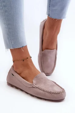 Outlet Boto Mokasyny Damskie Z Eko Zamszu Fioletowe Amrutia Fioletowy