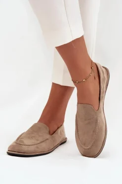 Clearance Mokasyny Damskie Z Eko Zamszu Płaskie Beżowe Miryelle Damskie Loafersy Damskie|Mokasyny Damskie Zamszowe