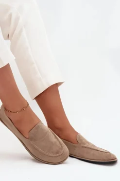 Clearance Mokasyny Damskie Z Eko Zamszu Płaskie Beżowe Miryelle Damskie Loafersy Damskie|Mokasyny Damskie Zamszowe