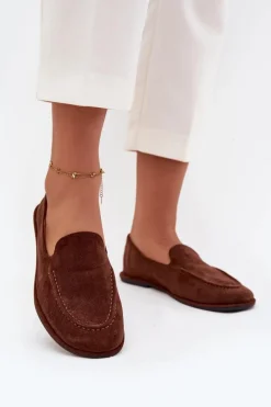 Hot Boto Mokasyny Damskie Z Eko Zamszu Płaskie Brązowe Miryelle Brązowy
