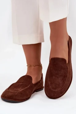 Hot Boto Mokasyny Damskie Z Eko Zamszu Płaskie Brązowe Miryelle Brązowy