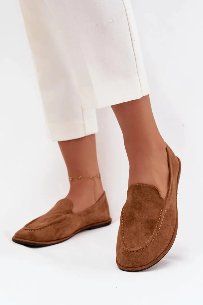 Outlet Mokasyny Damskie Z Eko Zamszu Płaskie Camel Miryelle Damskie Loafersy Damskie|Mokasyny Damskie Zamszowe