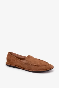 Outlet Mokasyny Damskie Z Eko Zamszu Płaskie Camel Miryelle Damskie Loafersy Damskie|Mokasyny Damskie Zamszowe