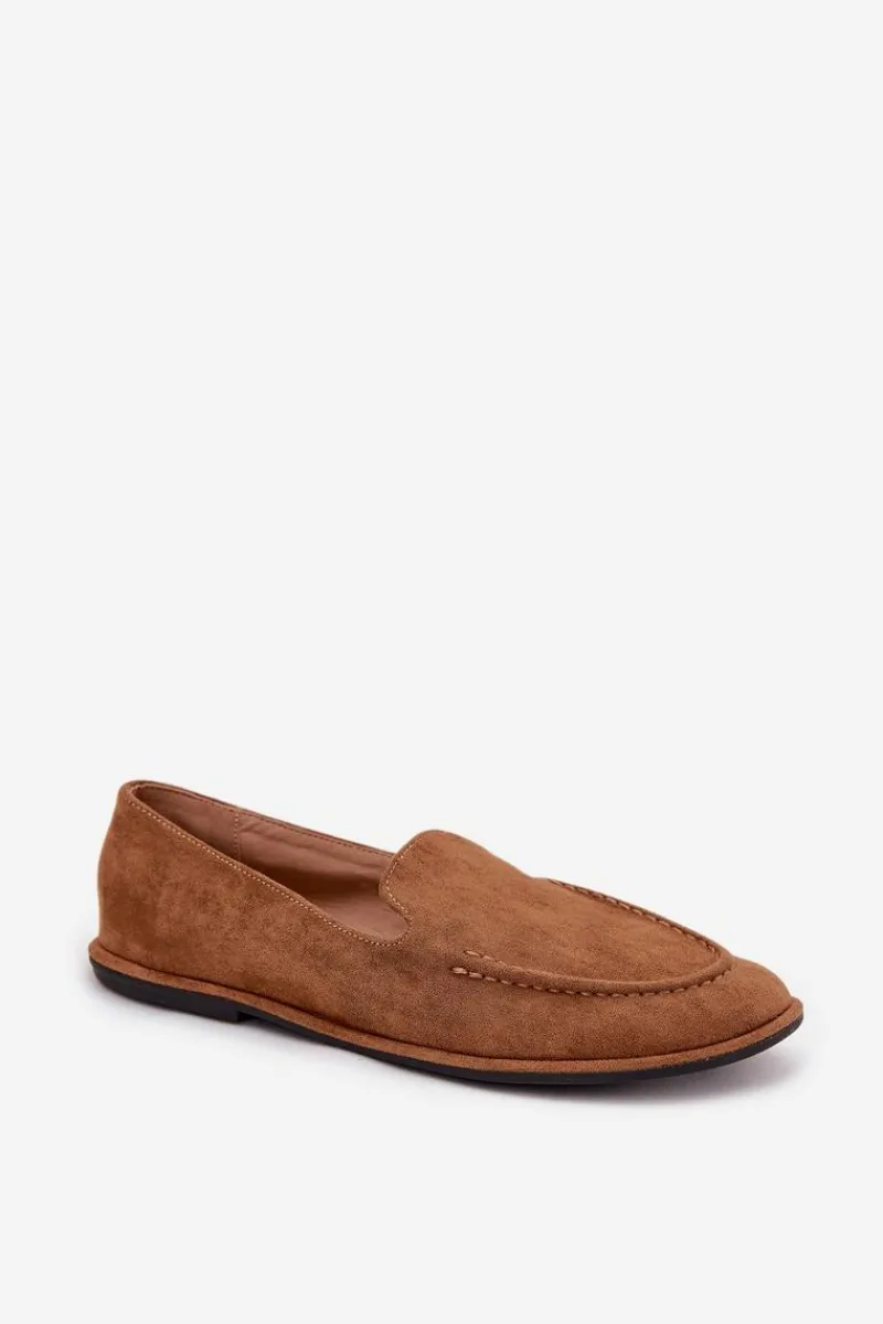 Outlet Mokasyny Damskie Z Eko Zamszu Płaskie Camel Miryelle Damskie Loafersy Damskie|Mokasyny Damskie Zamszowe