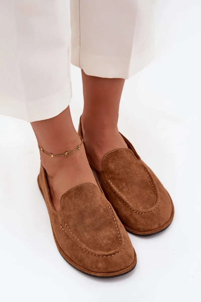 Outlet Mokasyny Damskie Z Eko Zamszu Płaskie Camel Miryelle Damskie Loafersy Damskie|Mokasyny Damskie Zamszowe