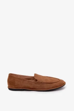 Outlet Mokasyny Damskie Z Eko Zamszu Płaskie Camel Miryelle Damskie Loafersy Damskie|Mokasyny Damskie Zamszowe