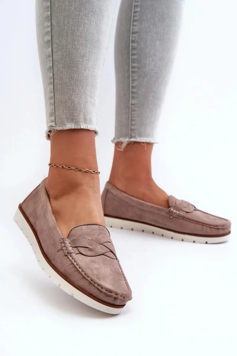 Loafersy Damskie|Mokasyny Damskie Skórzane>Evento Mokasyny Damskie Z Eko Zamszu Ciemnobeżowe Nestalia Beżowy