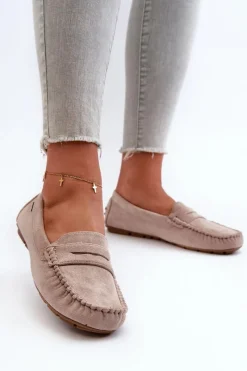 Loafersy Damskie|Mokasyny Damskie Skórzane>Boto Mokasyny Damskie Z Eko Zamszu Jasnobeżowe Rerceria Beżowy