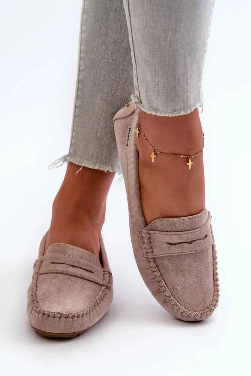 Loafersy Damskie|Mokasyny Damskie Skórzane>Boto Mokasyny Damskie Z Eko Zamszu Jasnobeżowe Rerceria Beżowy