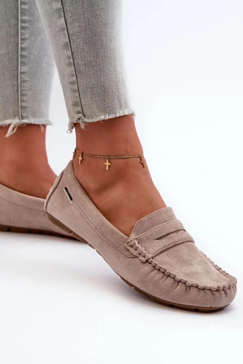 Loafersy Damskie|Mokasyny Damskie Skórzane>Boto Mokasyny Damskie Z Eko Zamszu Jasnobeżowe Rerceria Beżowy