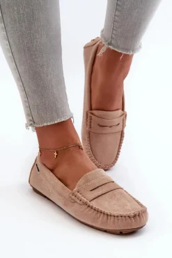Loafersy Damskie|Mokasyny Damskie Skórzane>Boto Mokasyny Damskie Z Eko Zamszu Beżowe Rerceria