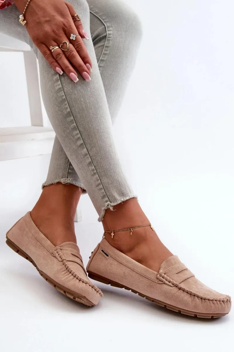 Loafersy Damskie|Mokasyny Damskie Skórzane>Boto Mokasyny Damskie Z Eko Zamszu Beżowe Rerceria