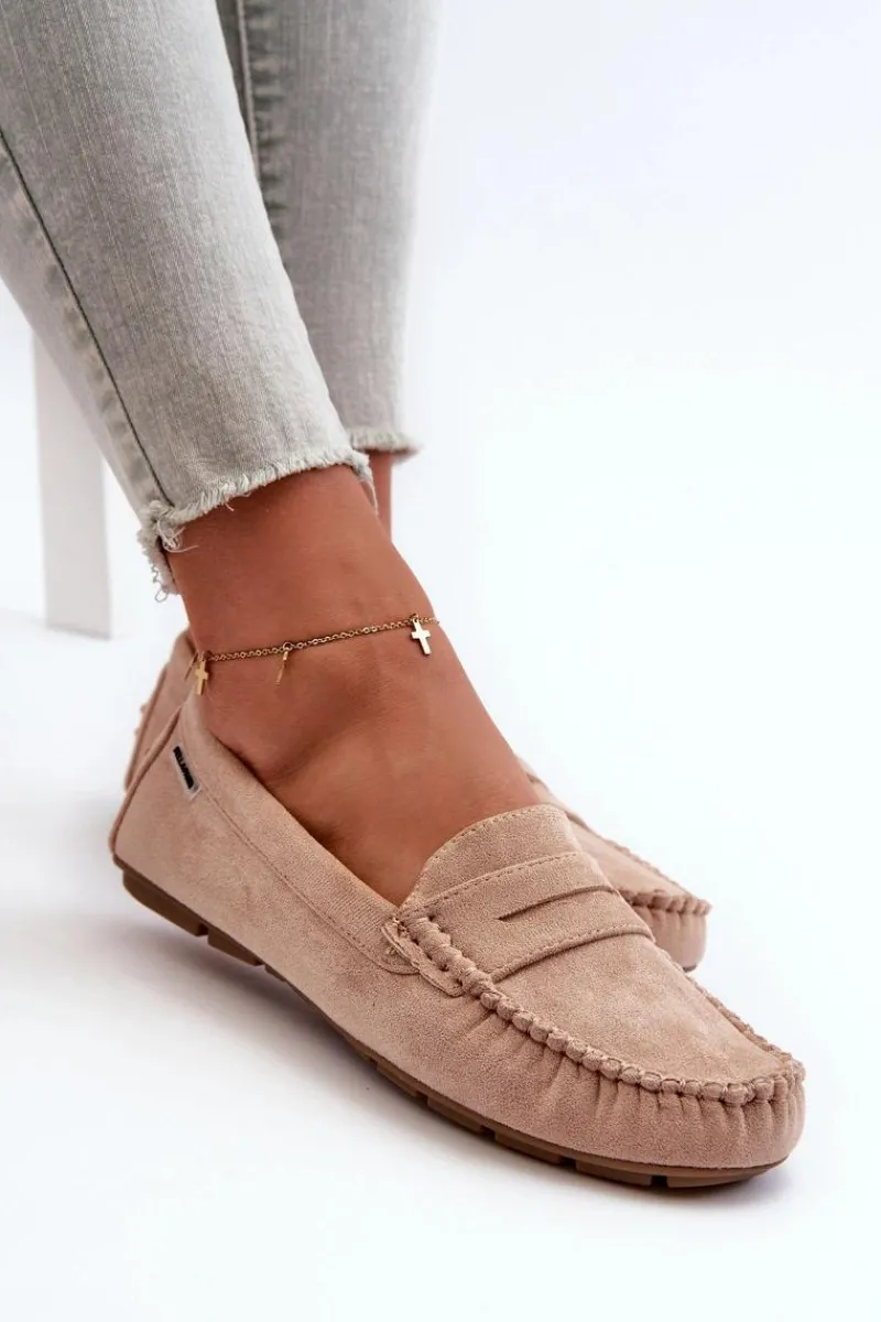 Loafersy Damskie|Mokasyny Damskie Skórzane>Boto Mokasyny Damskie Z Eko Zamszu Beżowe Rerceria