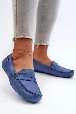 Hot Mokasyny Damskie Z Eko Zamszu Niebieskie Rerceria Damskie Loafersy Damskie|Mokasyny Damskie Skórzane