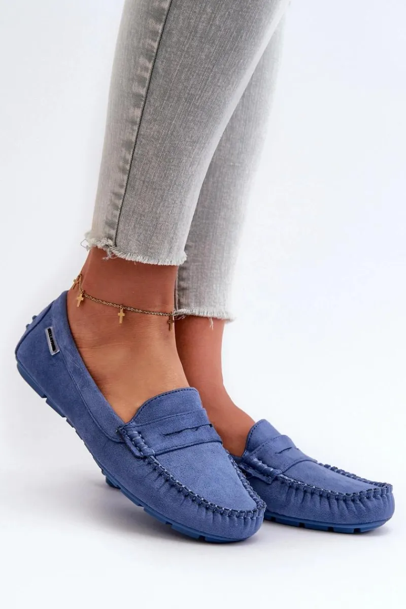 Hot Mokasyny Damskie Z Eko Zamszu Niebieskie Rerceria Damskie Loafersy Damskie|Mokasyny Damskie Skórzane