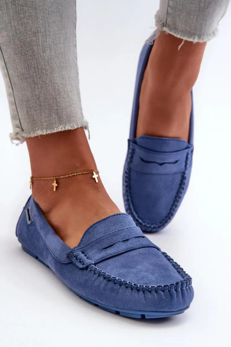 Hot Mokasyny Damskie Z Eko Zamszu Niebieskie Rerceria Damskie Loafersy Damskie|Mokasyny Damskie Skórzane