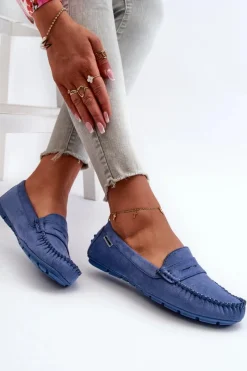 Hot Mokasyny Damskie Z Eko Zamszu Niebieskie Rerceria Damskie Loafersy Damskie|Mokasyny Damskie Skórzane