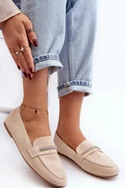 Best Boto Mokasyny Damskie Z Ekozamszu Beżowe Ladite