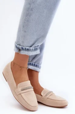 Best Boto Mokasyny Damskie Z Ekozamszu Beżowe Ladite