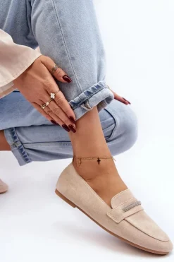 Best Boto Mokasyny Damskie Z Ekozamszu Beżowe Ladite