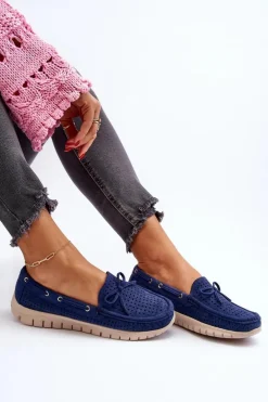Online Mokasyny Damskie Z Kokardą Granatowe Reece Damskie Loafersy Damskie|Mokasyny Na Platformie
