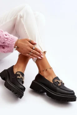 Hot Boto Mokasyny Damskie Z Ozdobą Czarne Gargi