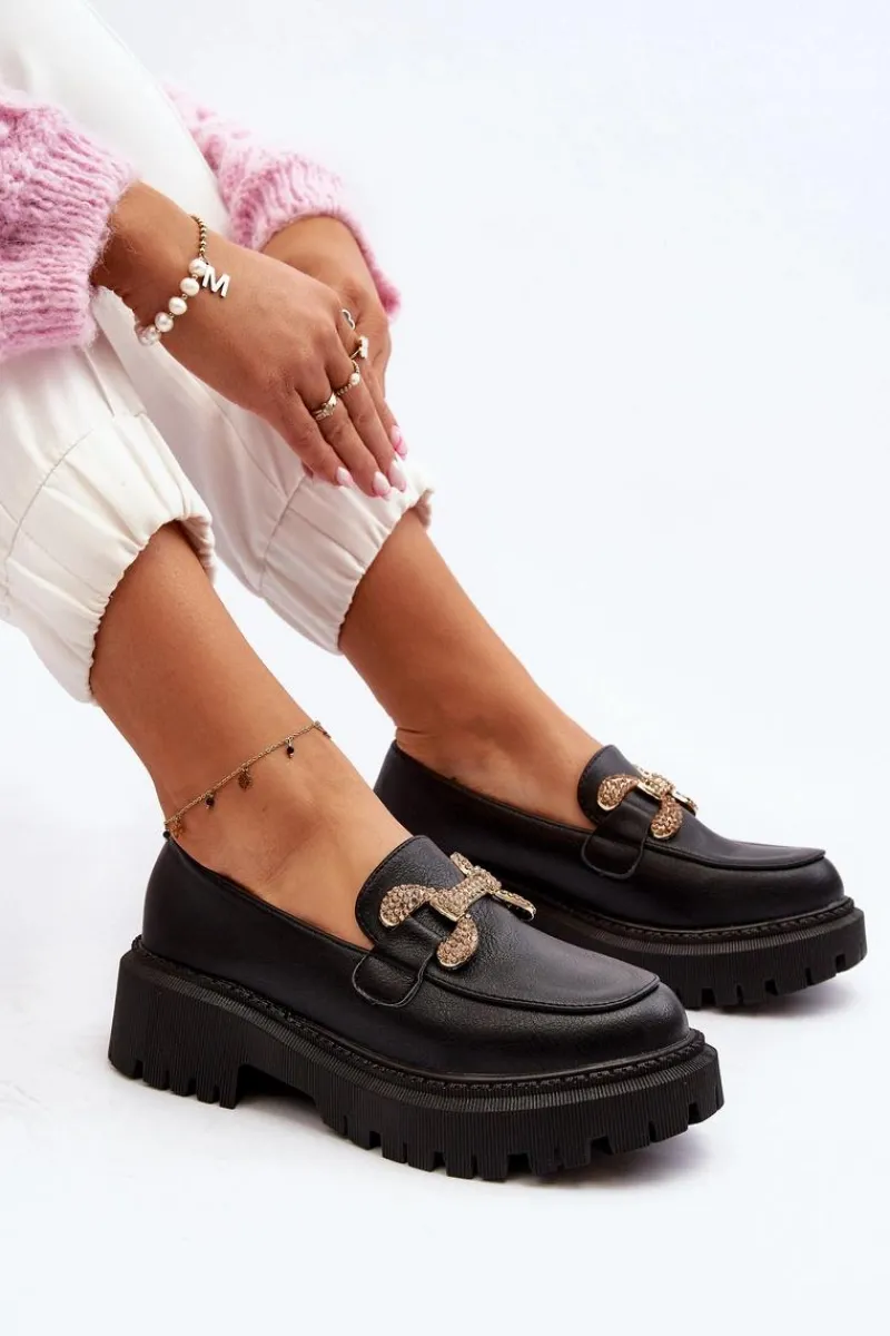 Hot Boto Mokasyny Damskie Z Ozdobą Czarne Gargi