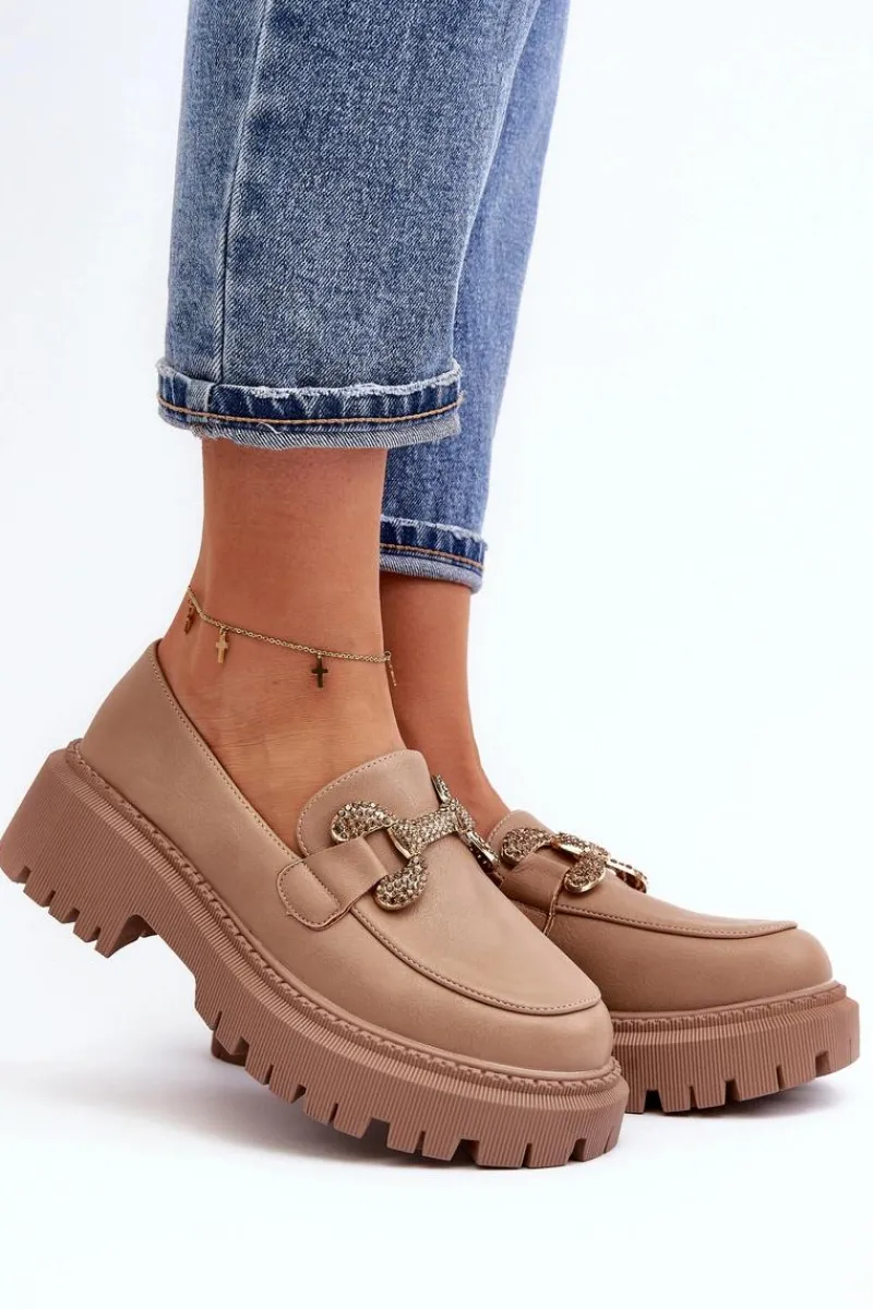 Mokasyny Na Platformie|Mokasyny Damskie Zamszowe>Boto Mokasyny Damskie Z Ozdobą Ciemnobeżowe Gargi