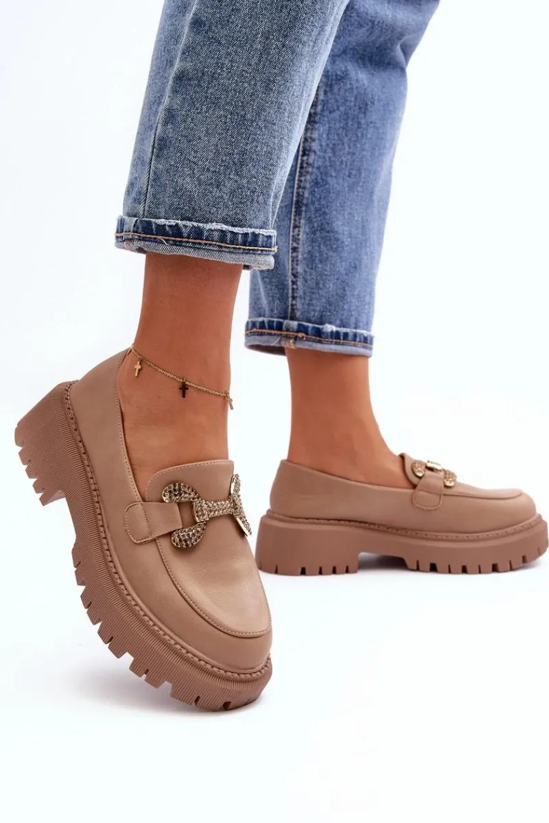 Mokasyny Na Platformie|Mokasyny Damskie Zamszowe>Boto Mokasyny Damskie Z Ozdobą Ciemnobeżowe Gargi